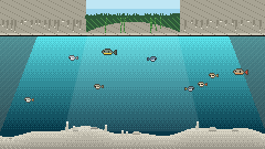 The Flooded Cavern in Tap Fishing, pixel art
