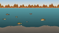 Autumn Stream in Tap Fishing, pixel art